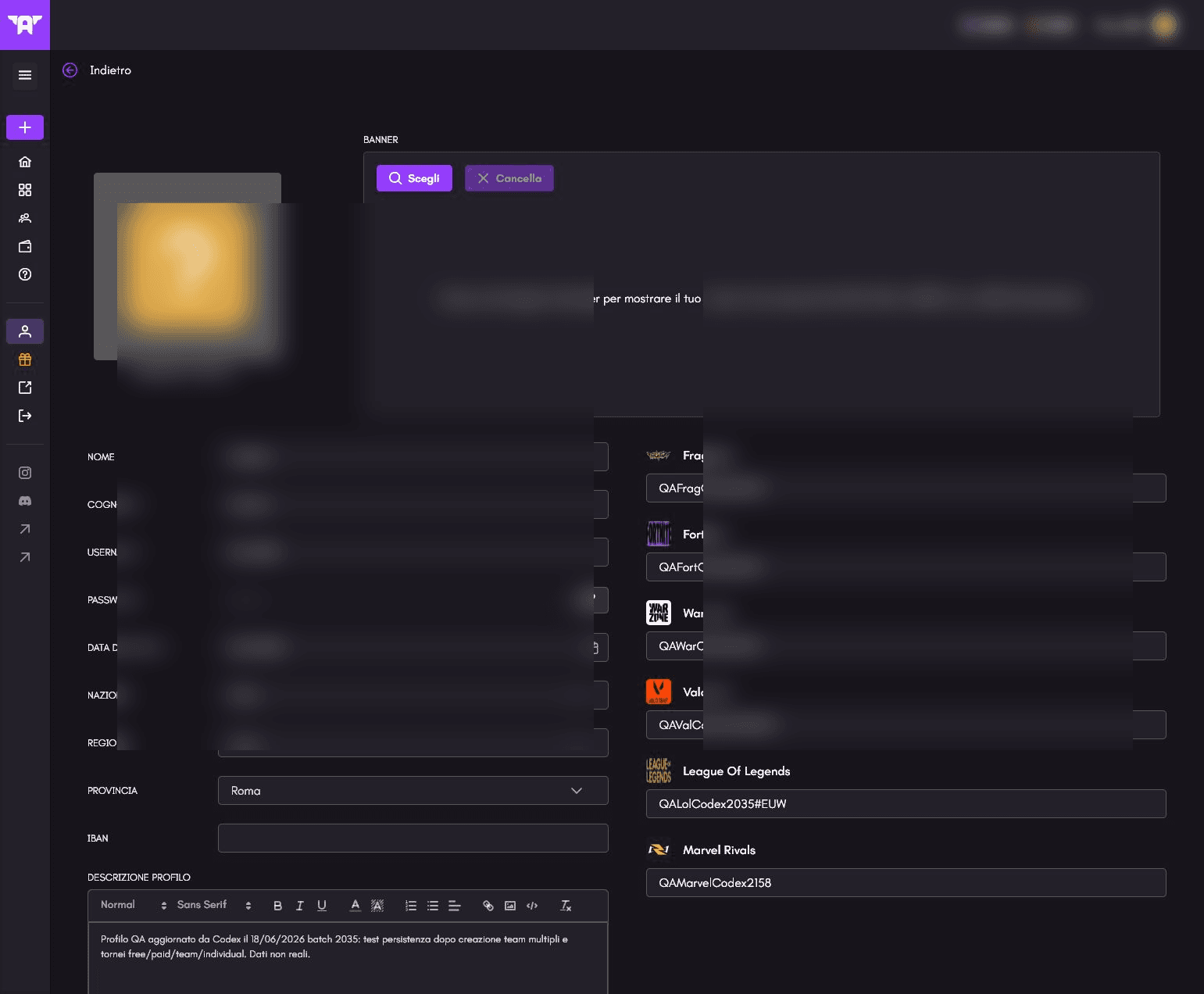 Modifica profilo player
